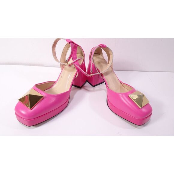 Cynthia Rowley Pink Leather Platform Block Ankle Strap Sandals7.5 NWOB 495 - Picture 1 of 8